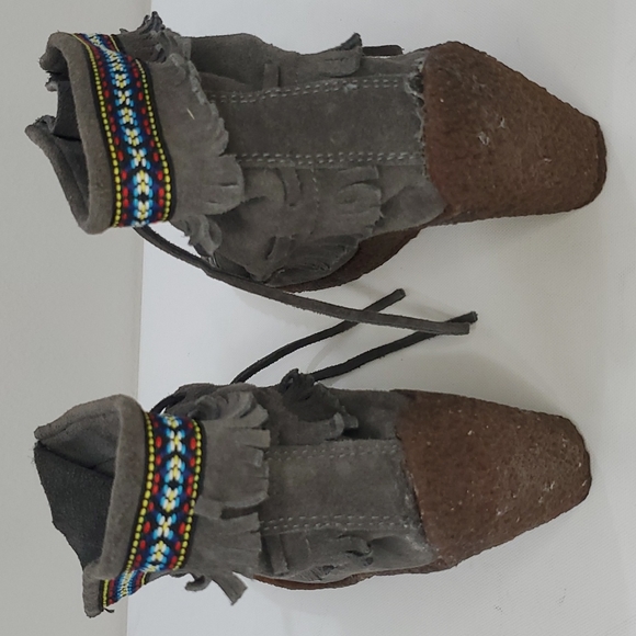 Ziginy Grizzleez Helen Gray leather suede Moccasin wedges women's size 7 - Picture 6 of 15